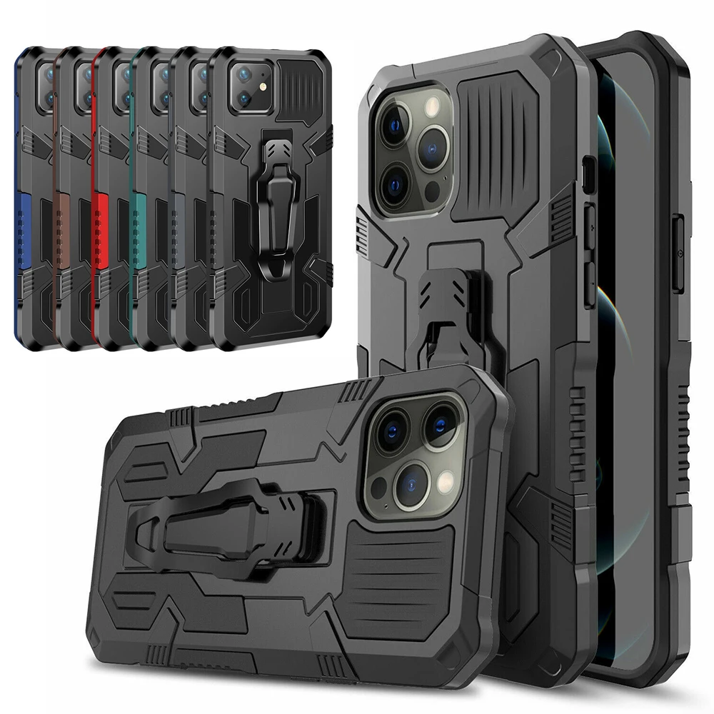 Belt Clip Heavy Duty Phone Case For iPhone 16 15 14 Pro Max 13 12 11 7 8 Plus Kickstand Shockproof Rubber Stand Back Hard Cover