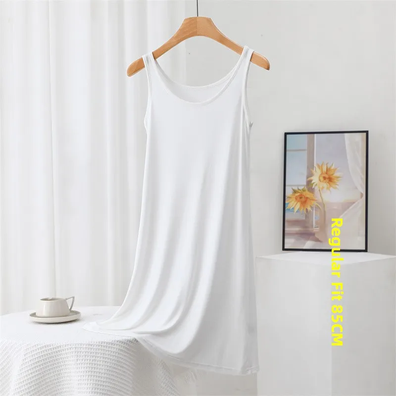 Lightweight Loose Women's Sleep Dress Vest Skirt Home Clothes round Neckline Sleeveless Mid-length Summer Casual Inner Wear