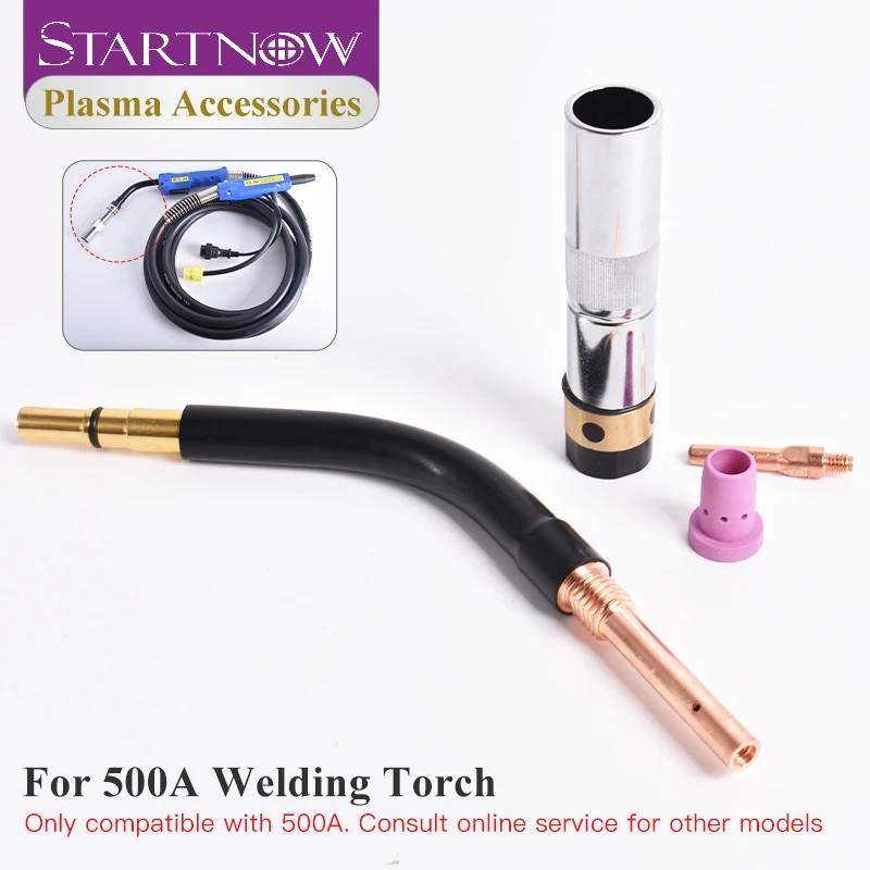 

Аксессуары для сварочной горелки Startnow 500A: защитный кожух, контактный наконечник, изоляционная гайка, соединительный стержень, изогнутая трубка, сварочные принадлежности.