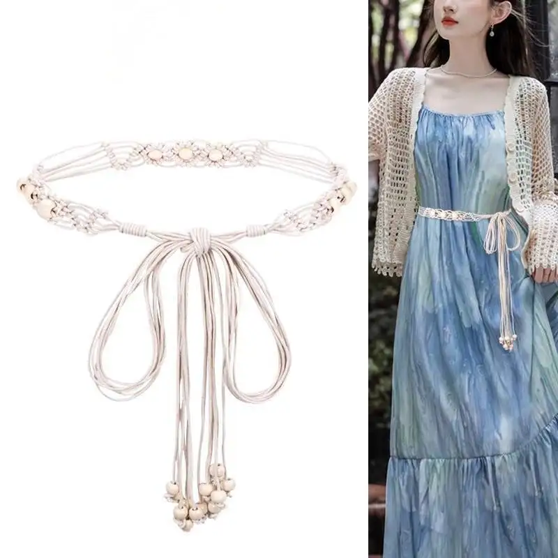 

New White Belt Accessories Women Auxiliary Bracing Lace Decoration Paired With A Dress Sago Nationality String