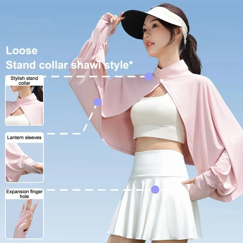 Chal de Seda de Hielo de Manga Larga, Capa Protectora Solar para Uso en la Playa en Verano