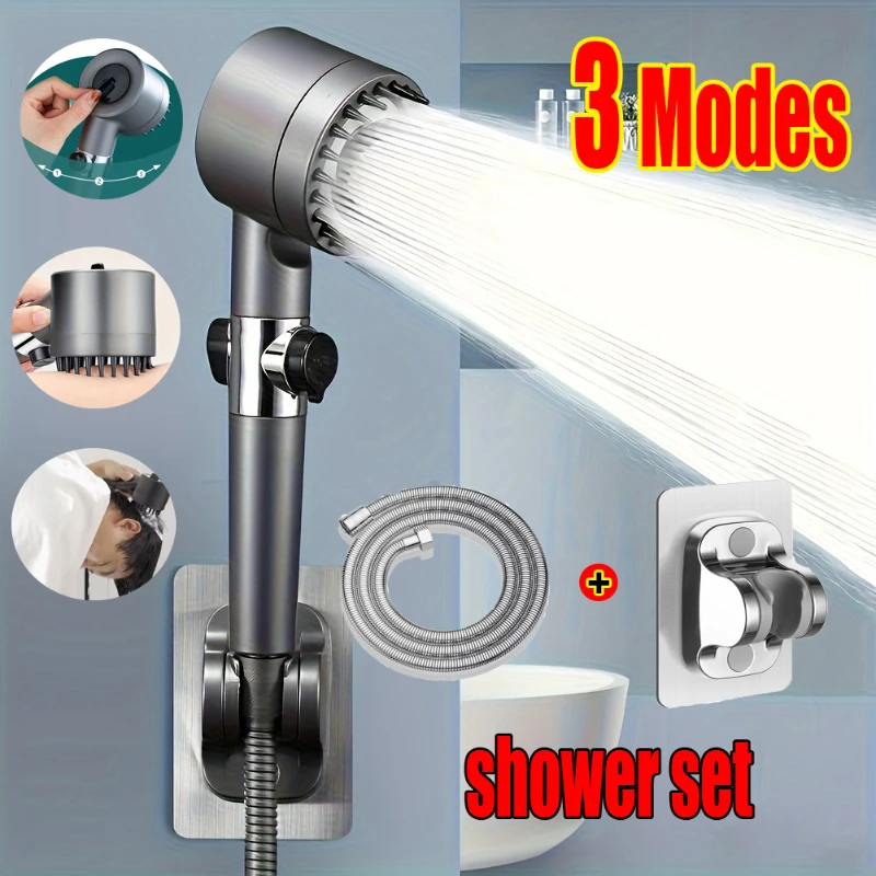 Shower Head Set High Pressure Strong Current Powerful Shower Head Adjustable Spray Massage Rain Faucet Shower Set Bathroom