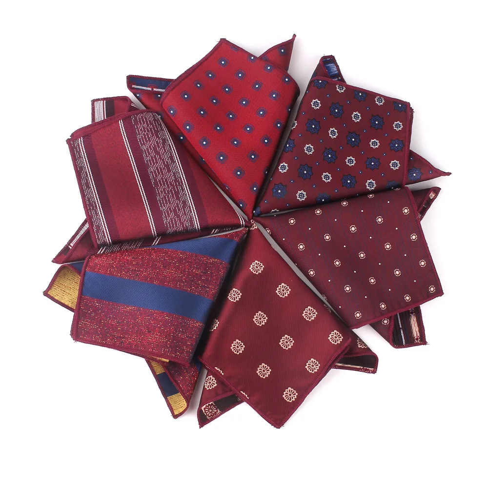 Wine Red Pocket Square For Men Women Striped Chest Towel Wedding Hanky Gentlemen Hankies Men\'s Suits Handkerchief Pocket Towel