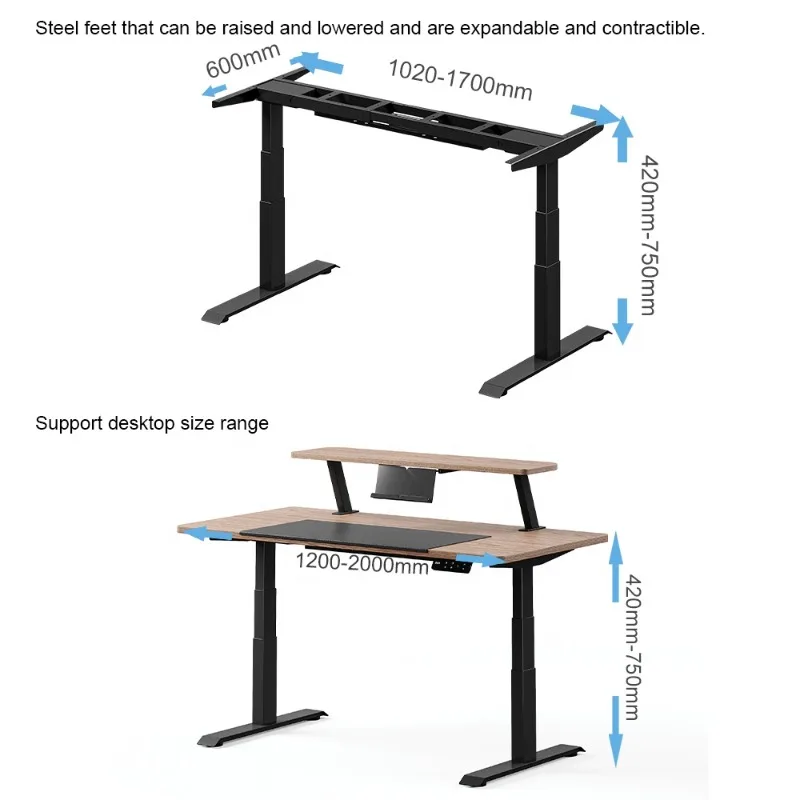 Motorized Standing Desk Ergonomic Executive, Height Adjustable Anti-collision Dual Monitor Home Office Desk