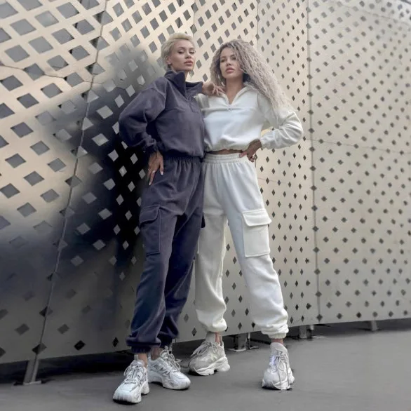 Set Celana dan Sweatshirt Wanita Kasual Longgar dengan Kerah Resleting dan Saku untuk Musim Semi, Gugur, dan Dingin, Pakaian Modis untuk Wanita