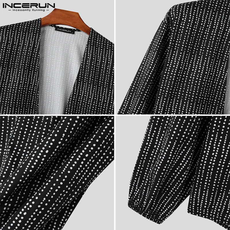 INCERUN Handsome New Men Tops 2024 Deep V-neck Polka Dot Design Cardigan Shirts Casual Streetwear Male Long Sleeved Blouse S-5XL