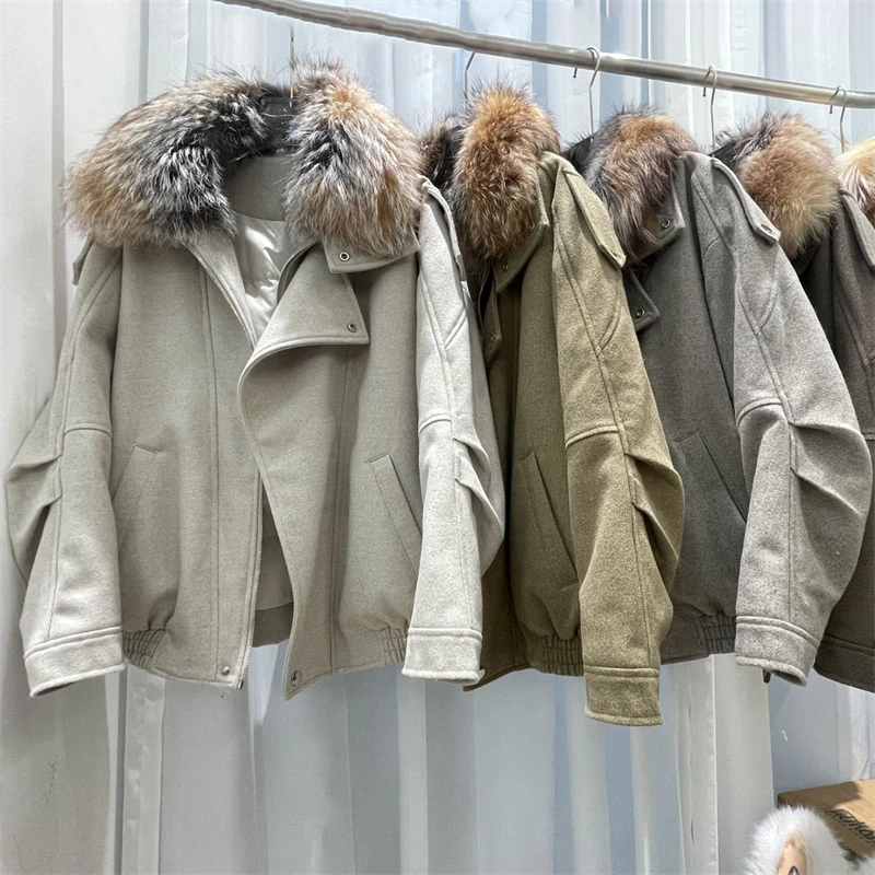 Winter New Natural Fox Fur Collar down Jacket Women's Mid-Length Fashion Loose Thick Warm White Duck down Outerwear