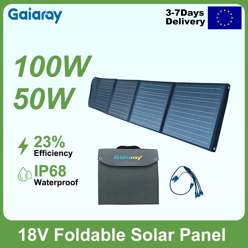 Gaiaray Foldable Solar Panel 100W 50W Portable for Outdoor Camping Power Generator Charging Waterproof Power Backup Solar System for Power Station Camping Equipment