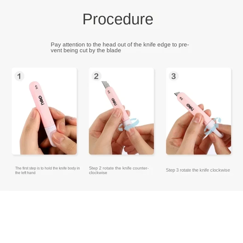 Deli Home Mini Auto-Retract Utility Knife Front Self-Locking Small Pocket Box Cutters Couteau Art School Stationery Supplies