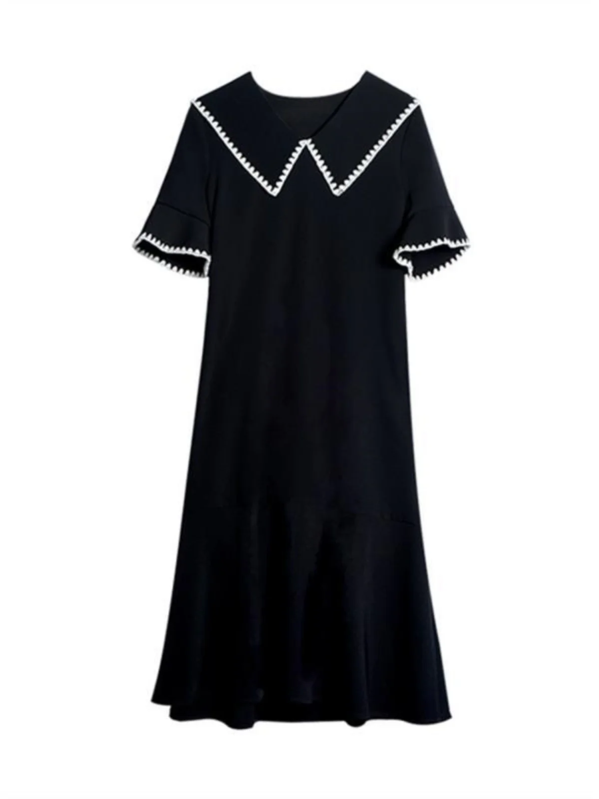 Vestido longo f plus size, gola de boneca, verão, estilo suave, 2300 libras, saia evasê, manga curta