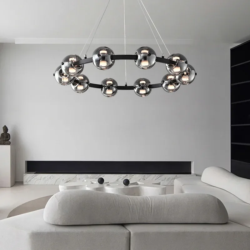 Imagem -03 - Luzes Pendentes de Vidro Redondo Italiano Smokey Grey Hanging Lights Iluminação Nórdica para Sala de Estar Decoração para Casa