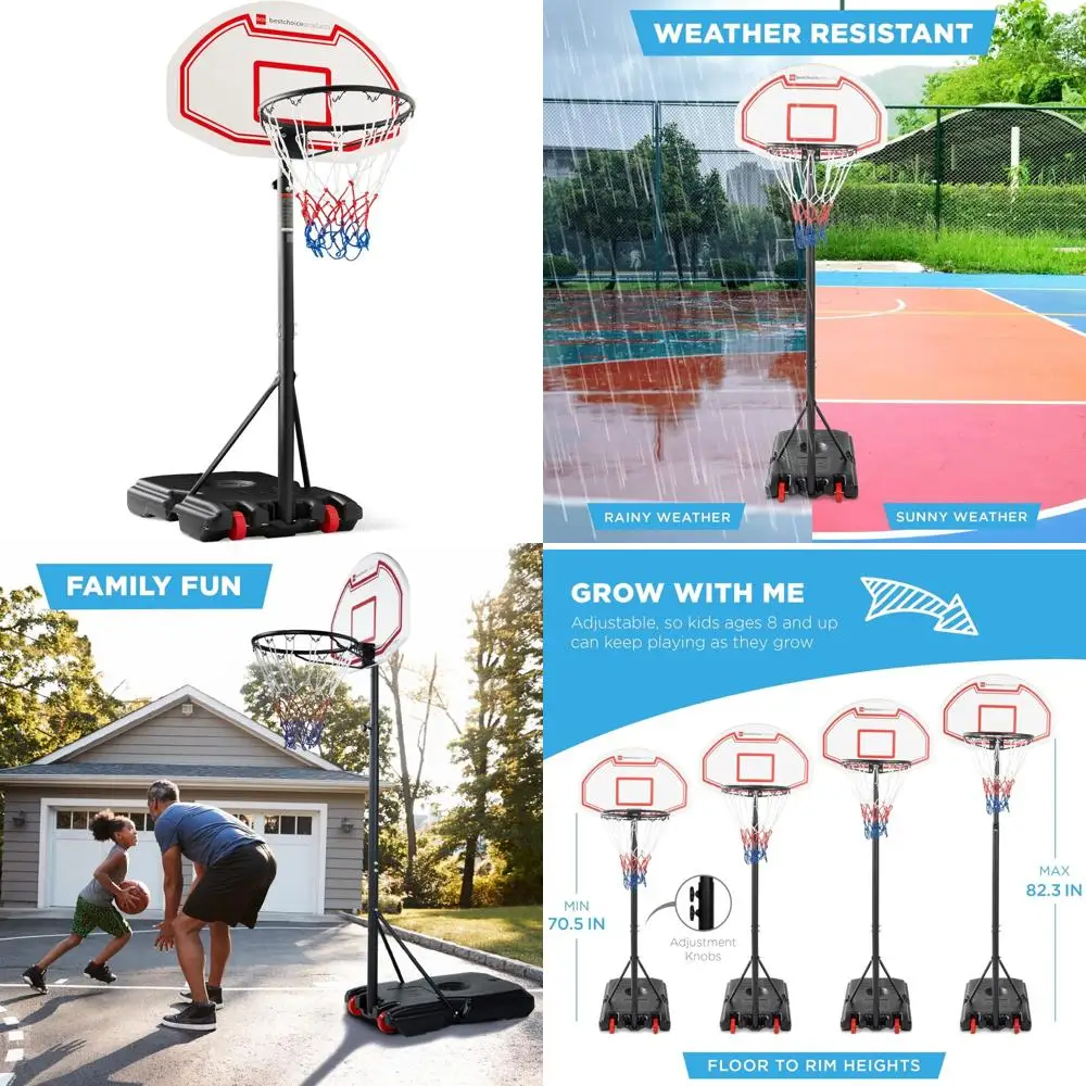 Draagbare kinderbasketbalringenset met hoogteverstelling, vulbare basis en wielen, verlengstuk van 70,5 tot 82,3 inch, ideaal voor
