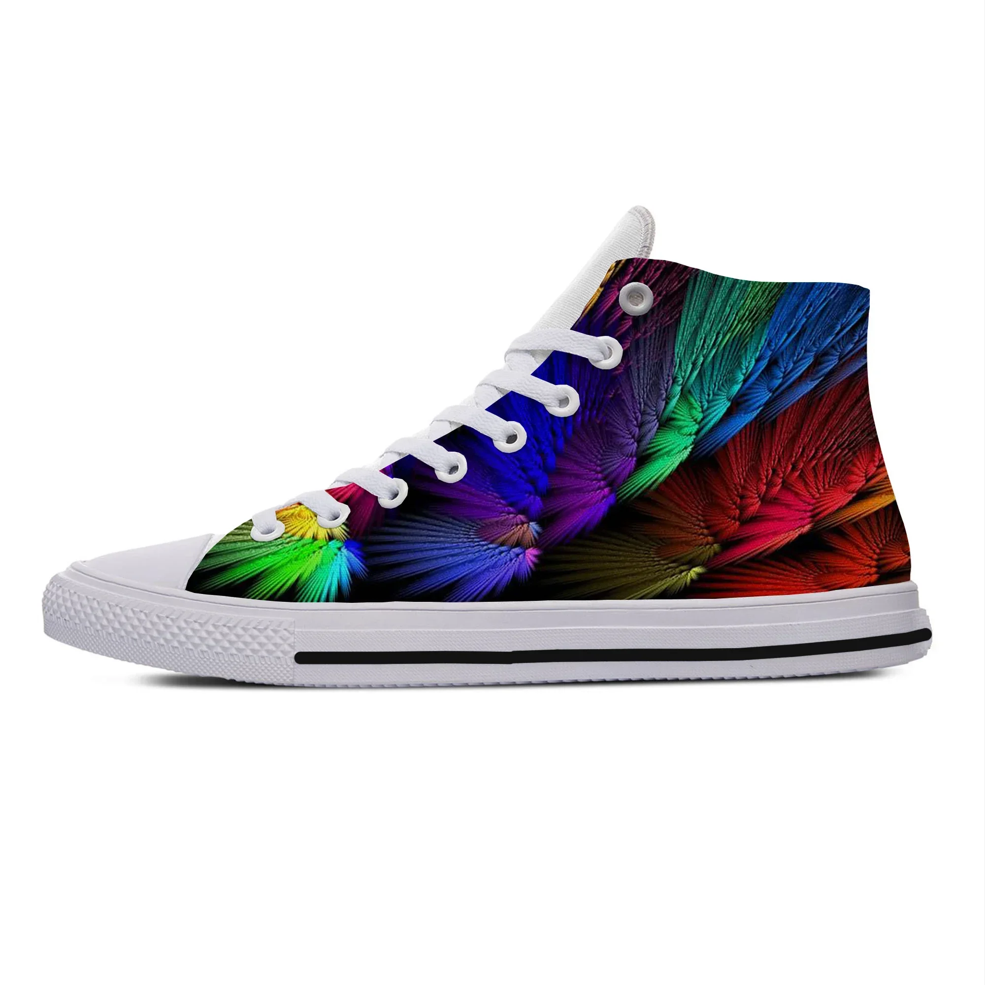 Hot Colorful Bird Feather Peacock Funny Fashion Lightweight High Top Canvas Shoes Summer Men Women Casual Breathable Sneakers