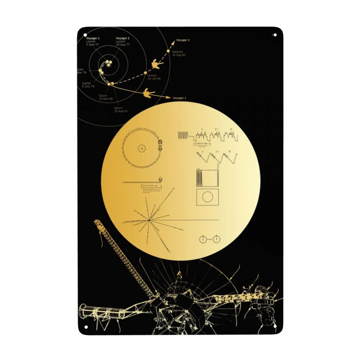 Voyager 1 Golden Record Metal Tin Sign Custom Retro Space Plaque for Office Store Pubs Club Man Cave Bar Wall Art Decor