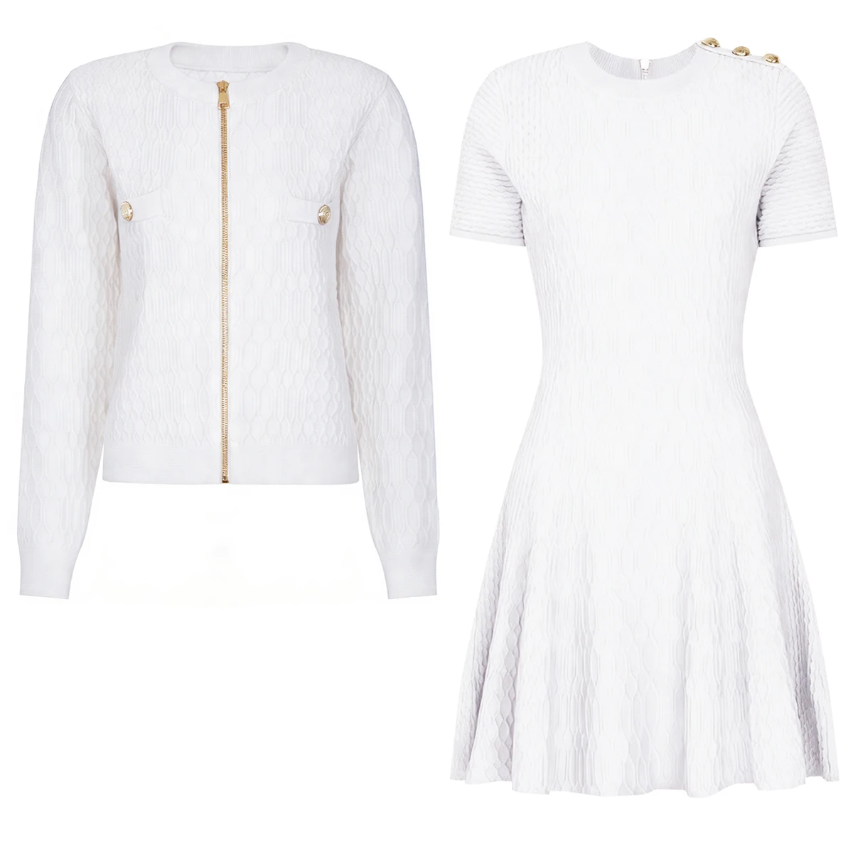 

25270 High-quality Spring Autumn New Style Popular Long Sleeved Knitted Top Cardigan+short Sleeved Dress Women's Set