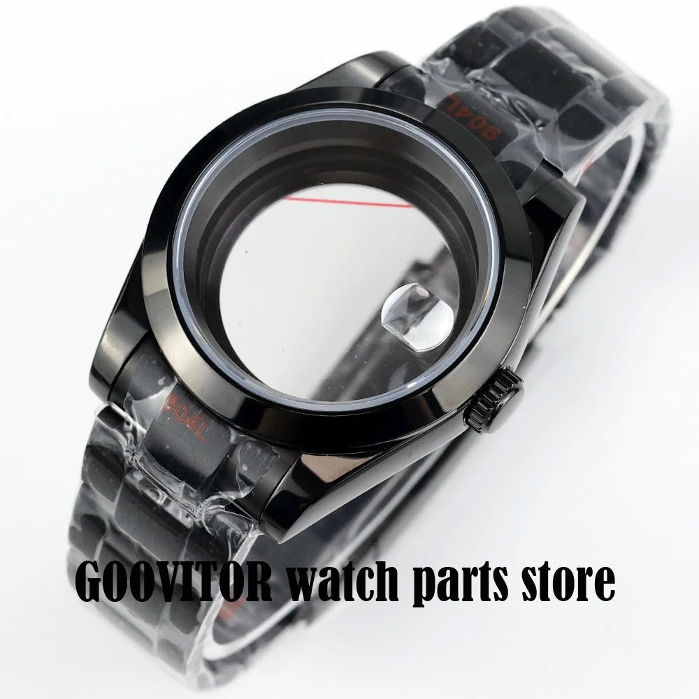 

36/39mm NH35 Watch Case Black PVD for Datejust mod NH35 NH36 movement 28.5mm dial Jubilee /Oyster Bracelet Sapphire Glass Case