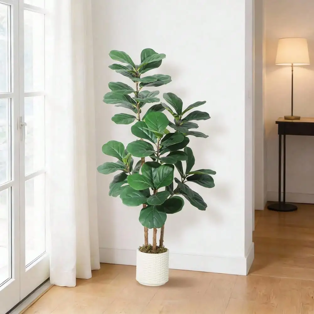 

5/6/7FT Artificial Fiddle Leaf Fig Tree – Potted In Decorative White Planter, Natural Large Fake Plant For Home Décor, Indoor House Plant For Living Room, Bedroom, Office