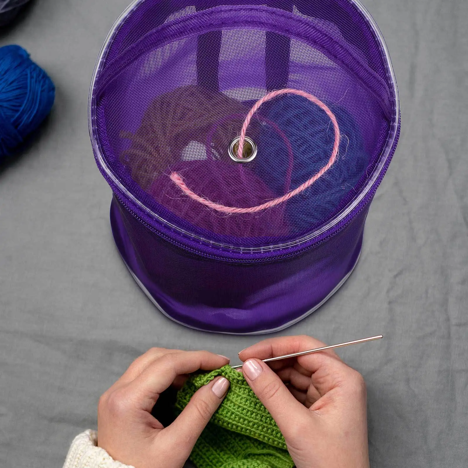 

2 pcs Yarn Storage Bags Small Portable Knitting Organizer With Exit Hole Yarn Bag For Crocheting Mesh Carry Case Knitting