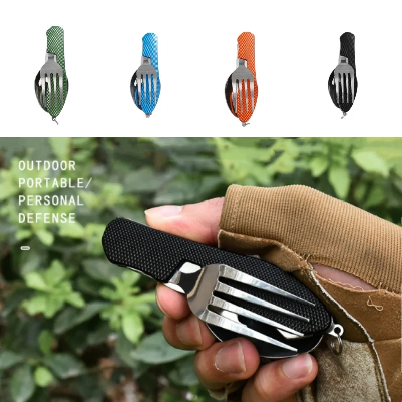 

4-in-1 Stainless Steel Fruit Cutter Outdoor Tableware Set Camping Cooking Supplies Camping Kitchen Gadgets