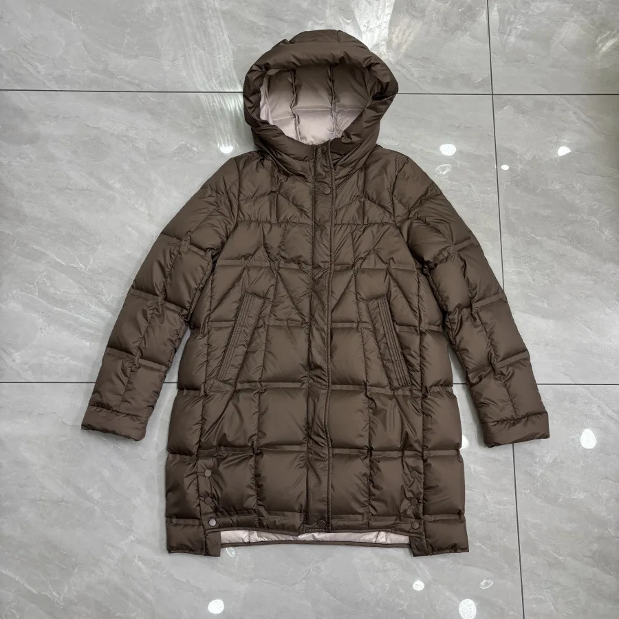 الشتاء الدفء الأبيض بطة أسفل معطف المرأة منتصف طول سميكة شتاء جديد الإفراط في الركبة ملابس خارجية فضفاضة مقنعين سترة منفوخة النساء