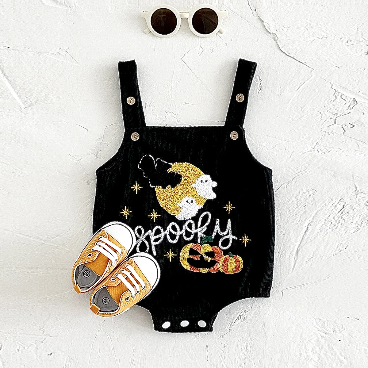 0-18M Infant Clothes Baby Boy Girl 1st Halloween Pumpkin Ghost Embroidery Bodysuit Fall Bubble Romper Toddler Corduroy Overalls