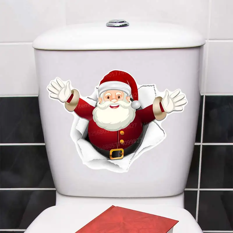 Merry Christmas Santa Claus Wall Sticker Room Decor Bathroom Toilet Living Room Decor Cabinet  Refrigerator Home Decals S156