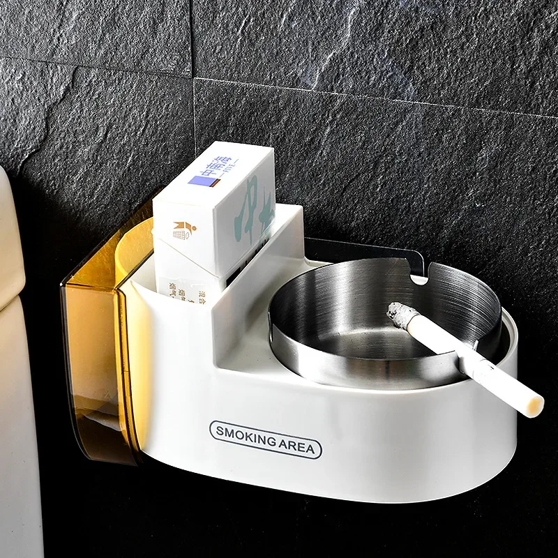 

Ashtray Household Toilet Toilet Storage Box Creative Personality Trend Stainless Steel Perforation-free Wall Ashtray