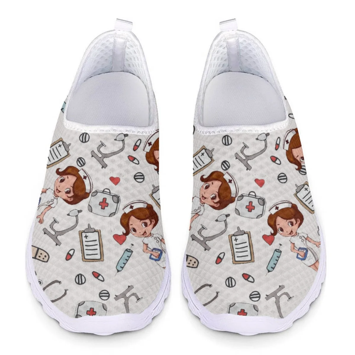 

Belidome Cartoon Nurse Shoes White Medical Nurse Print Breathable Walking Mesh Flat Shoes Sneaker Female Footwear Tenis de Mujer