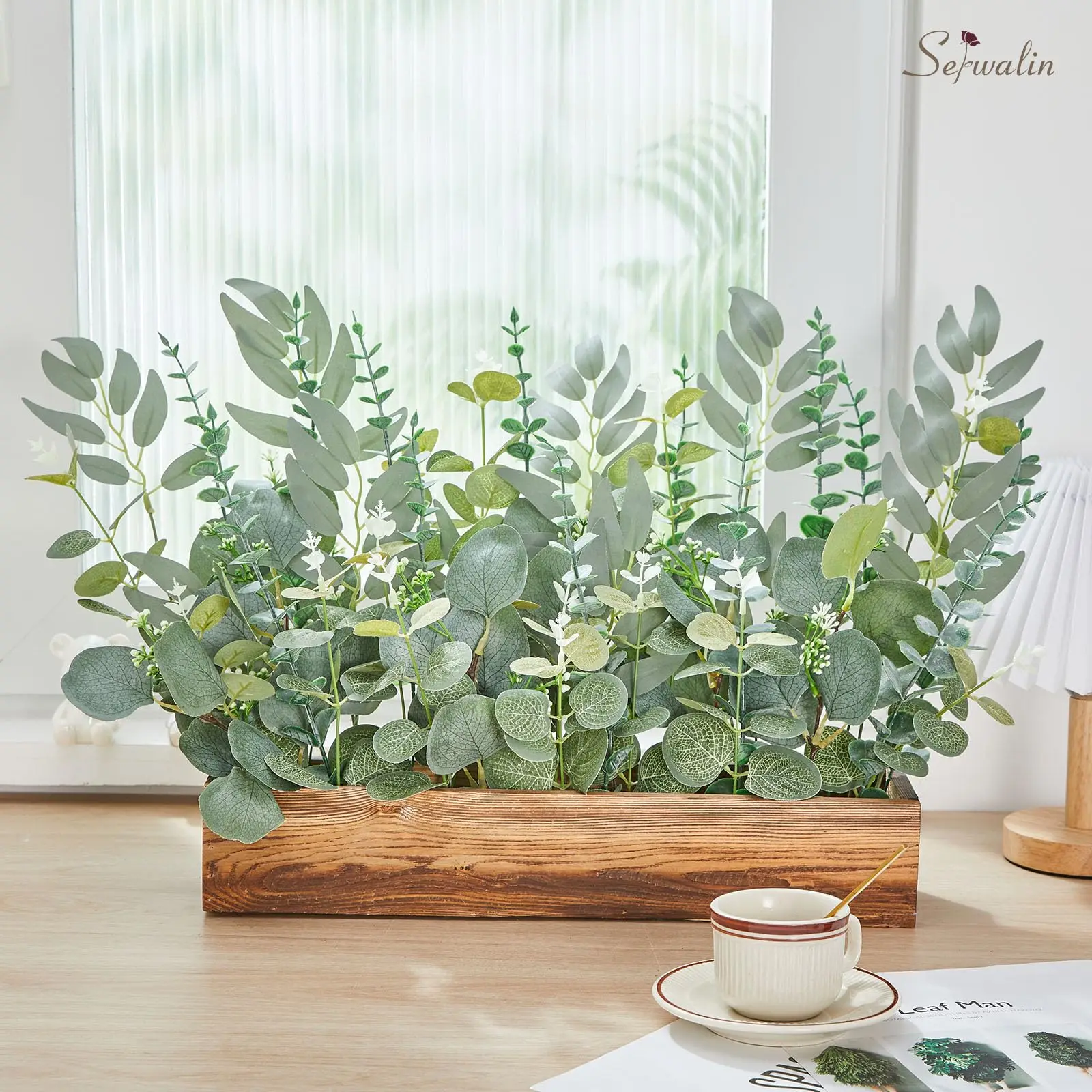 50PCS Mixed Artificial Eucalyptus Leaves Fake Flowers Faux Willow Cuttings DIY Bouquet for Wedding Floral Home Party Table Decor - view 4