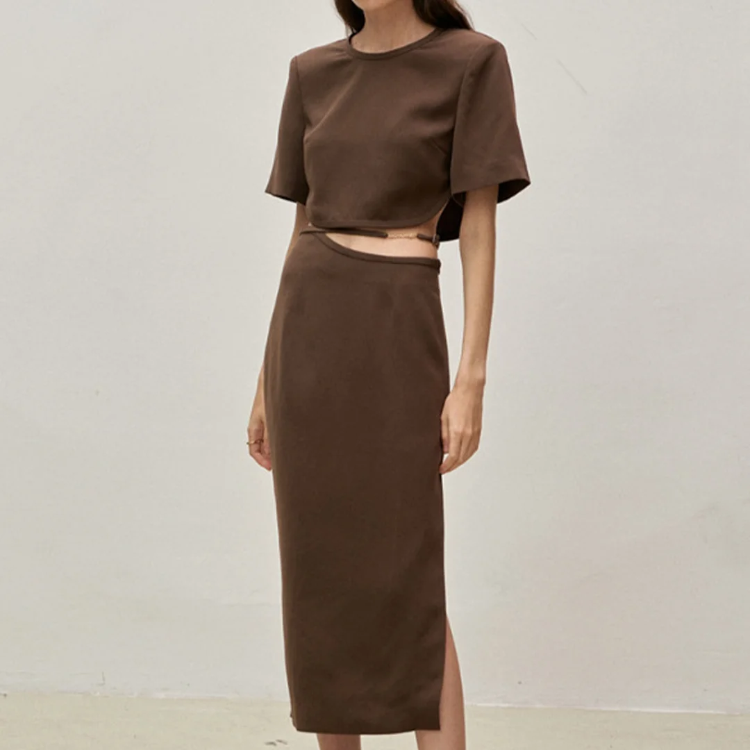 

2025 Spring/Summer Fashion Irregular Top Split Skirt Set For Women
