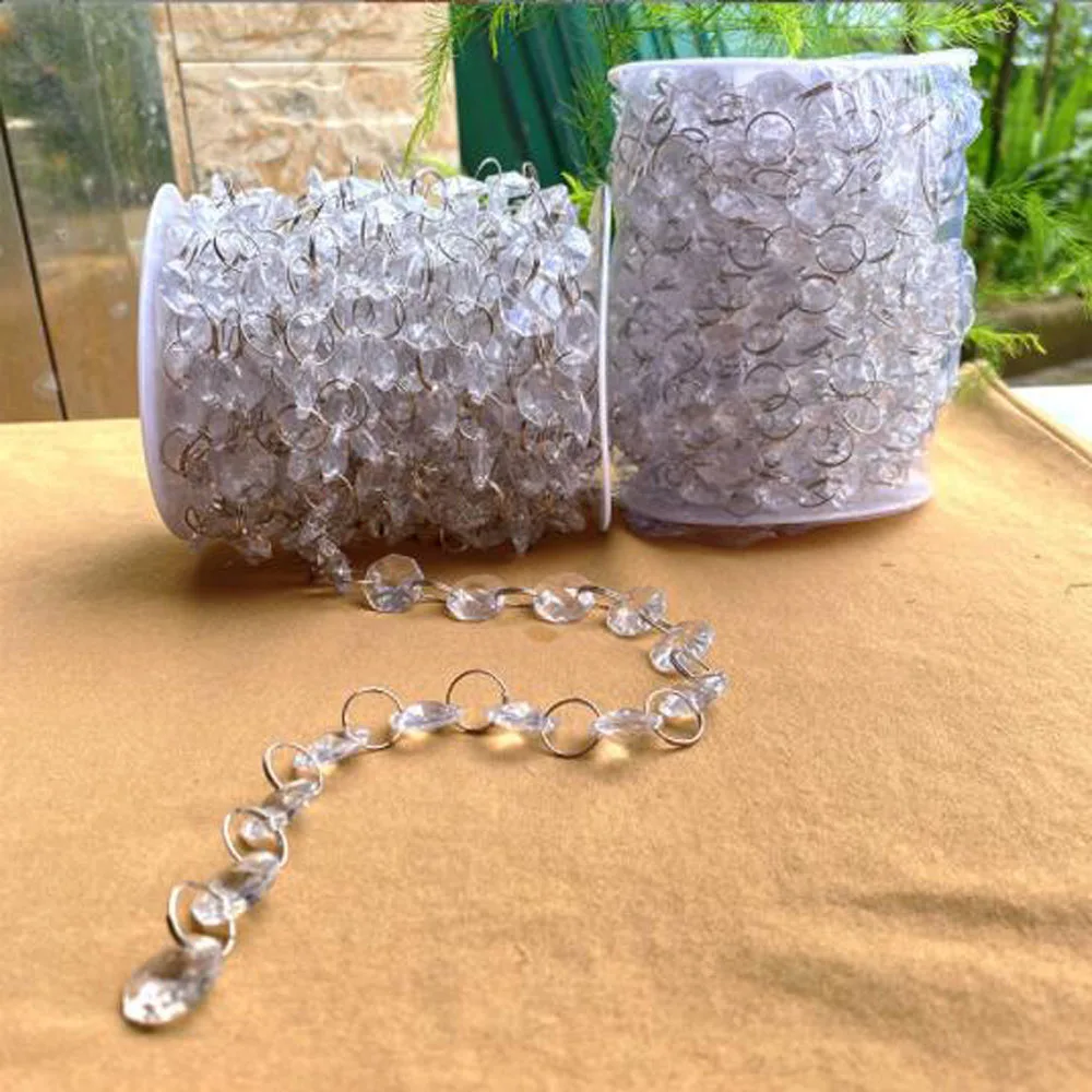 Camal Clear 20Yards 14mm Acrylic Crystal Octagonal Artificial Beads Chain Garland For Curtain Wedding Bouquet Party Home Decor