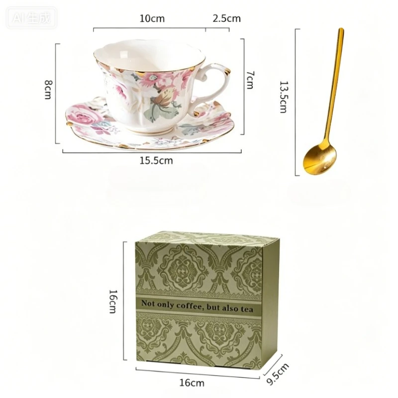 Floral Coffee Cup and Plate Set, High-end and Exquisite Birthday Housewarming Gift, Bride Engagement and Wedding Companion Gift