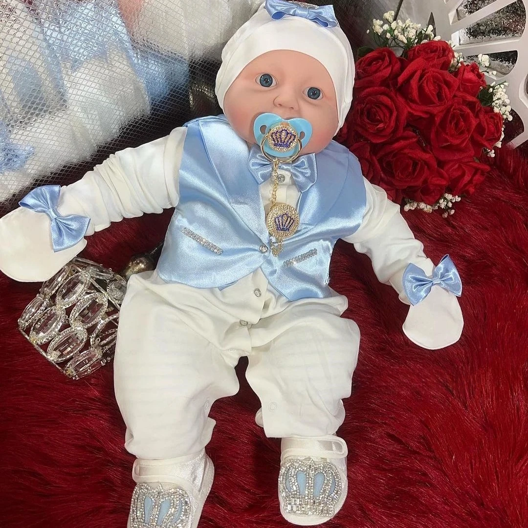 6pcs Newborn Baby Boy Outfits Blazer Vest Kids Clothing Cotton Infant Products Body Suit Shirt Pants Mittens Receiving Blanket