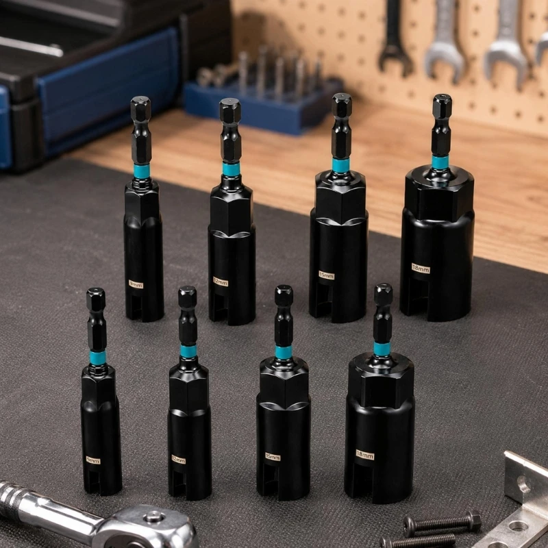 U-Slot Wing Nut Driver Set with Deep Steel Attachments and Drive Ends for Tool Connection, 8-Piece for Direct M4YD