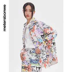 Metersbonwe Printed Denim Jacket Women Fashionable Simple Comfortable Loose Fitting Casual Jacket  Spring Autumn Trend