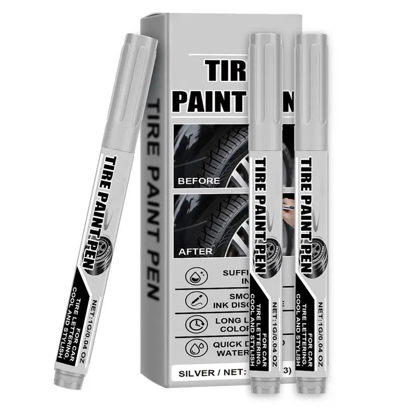 

Car Tire Paint Pen Silver Paint Repair Pen For Auto 3X Multifunctional Paint For Cars Paint Scratch Repair Automotive Tire Paint