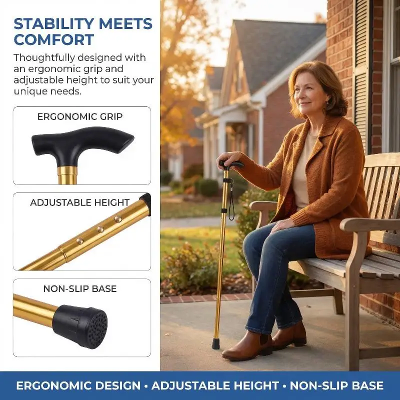 Walking Stick Folding Cane Aluminum Alloy Foldable Reflective Walking Stick Cane Crutch Walking Stick
