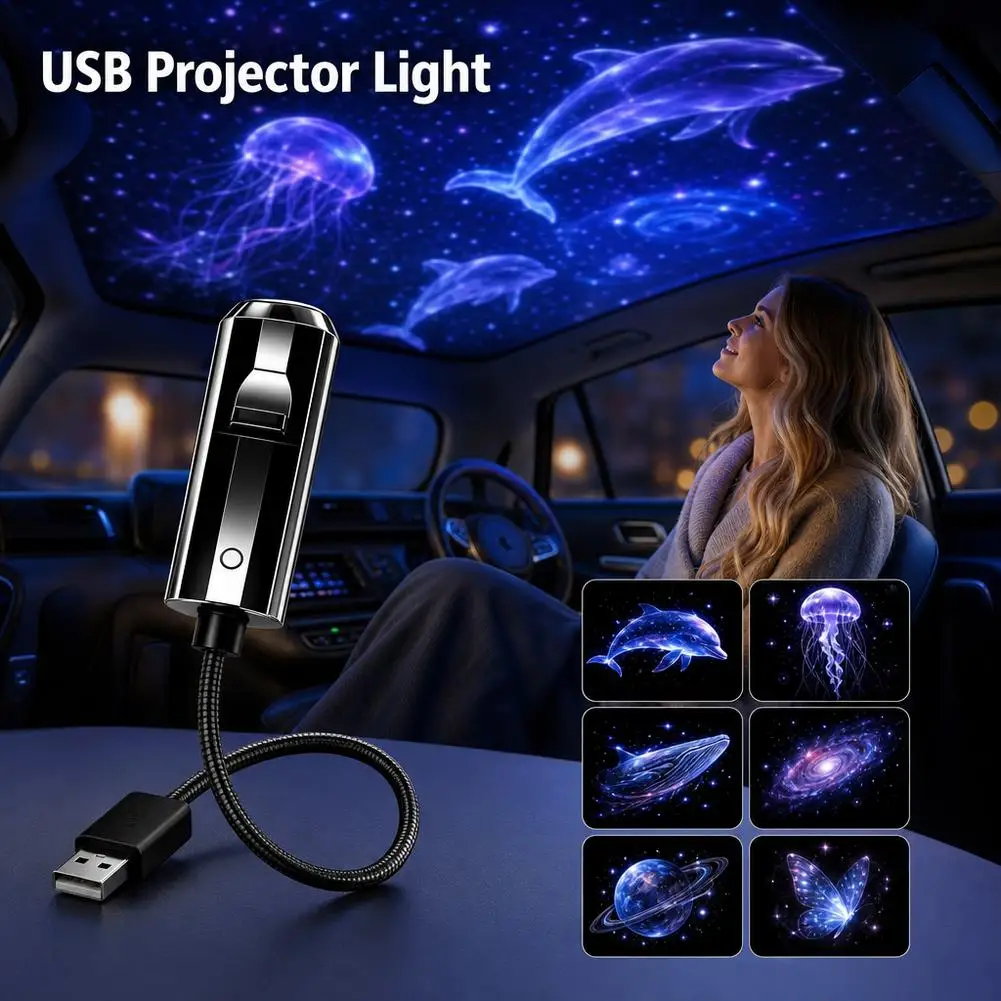 Starry Sky Projector Night Light With Replaceable Films USB LED Lamp For Car & Home Halloween Christmas Gift