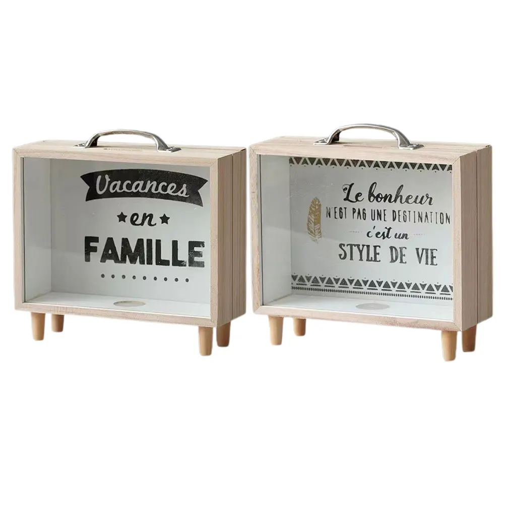 2 szt. Drewniana skarbonka z przezroczystym okienkiem, uniwersalna skarbonka dla dzieci i dorosłych, pojemnik na monety do domu, biura, gabinetu, wytrzymała