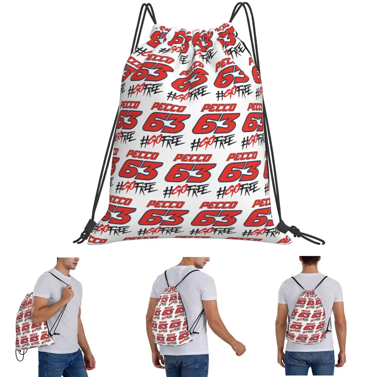 Pecco Bagnaia 63 Go Free バックパック カジュアル ポータブル 巾着バッグ スポーツバッグ ブックバッグ 旅行学生用