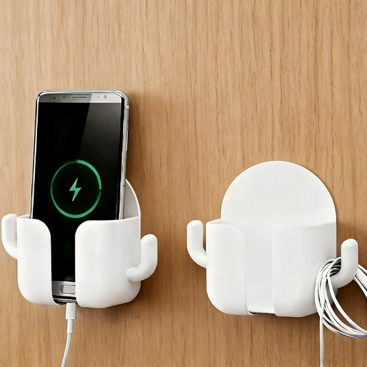 

2-Pack Adhesive Wall Mounts – No Drilling Required – Stylish White Plastic, Versatile Storage for Phones and More