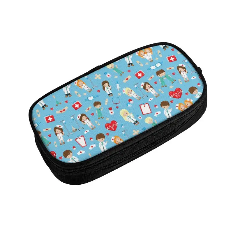 Kawaii Nursing ECG Pattern Pencil Cases for Boy Girl Large Storage School Pencil Box Stationery