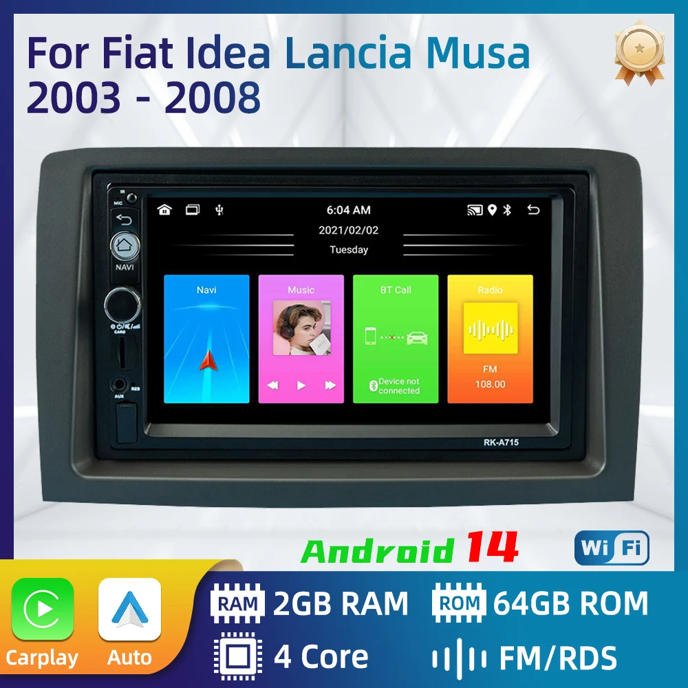 

Carplay стерео для Fiat Idea Lancia Musa 2003-2008 2 Din Android Автомагнитола мультимедийный плеер головное устройство Авторадио GPS навигация