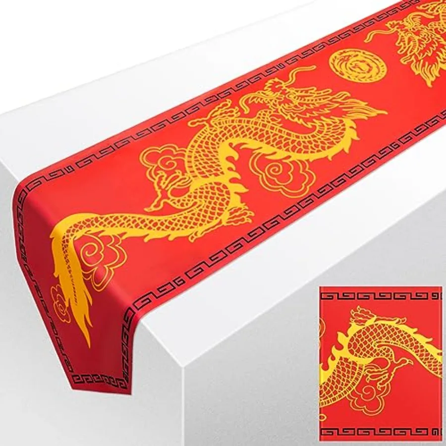 Camino de mesa con estampado de dragón chino, 11 Ih x 5,9 pies, camino de mesa asiático, decoraciones de fiesta china para suministros de fiesta del Festival de Primavera