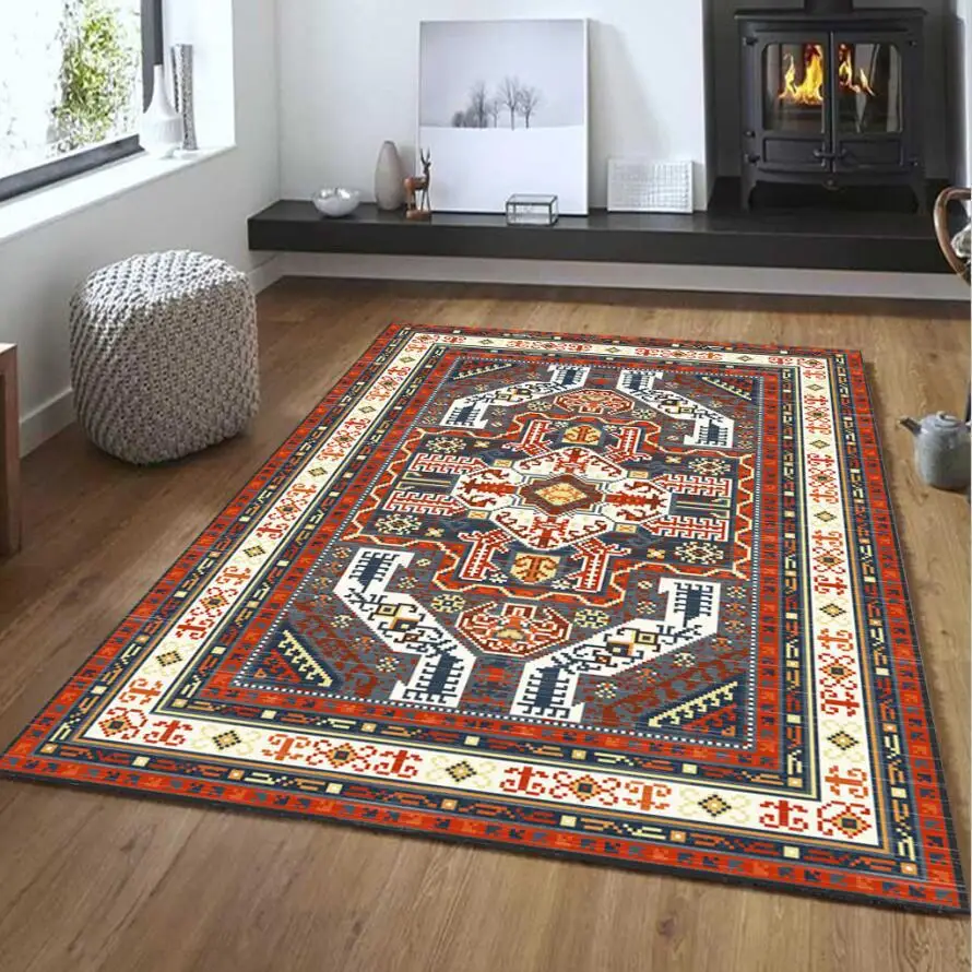 VIKAMA BOHO Living Room Carpet, Vintage, Soft To The Touch, Durable, Easy To Clean For Bedroom, Bedside Rug, Home Decoration
