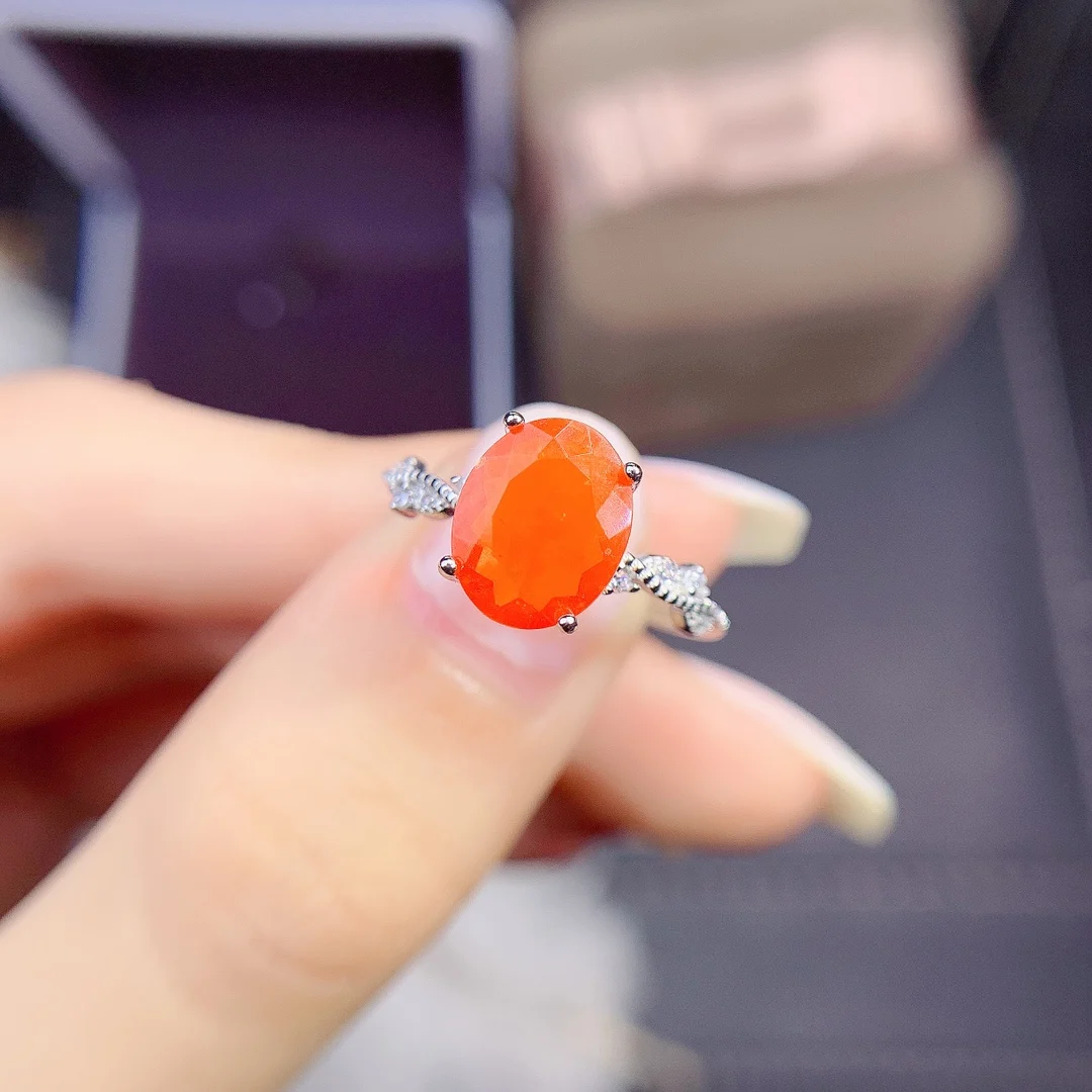 925 Silver Opal Rare Fire Natural Orange Red Opal Ring AAA VVS Earth Mined Untreated Oval Opal Engagement Promise Ring