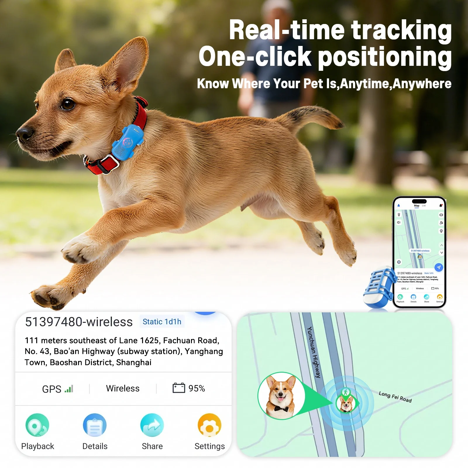 Mini GPS Pet Locator for Small Cats Kittens Lightweight Anti - Lost Smart Tracker with Long Standby