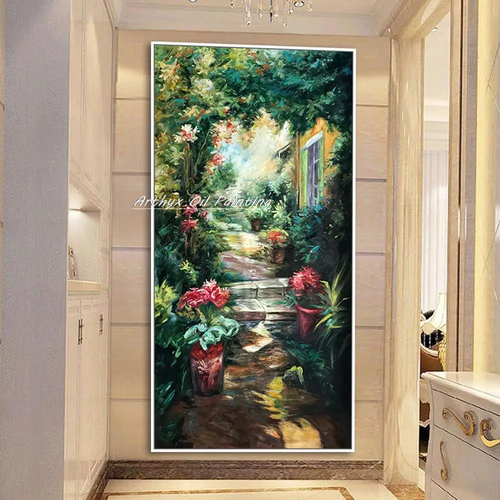 

Arthyx Handpainted Garden View Oil Paintings On Canvas Handmade Impression Landscape Wall Art Picture For Living Room Home Decor