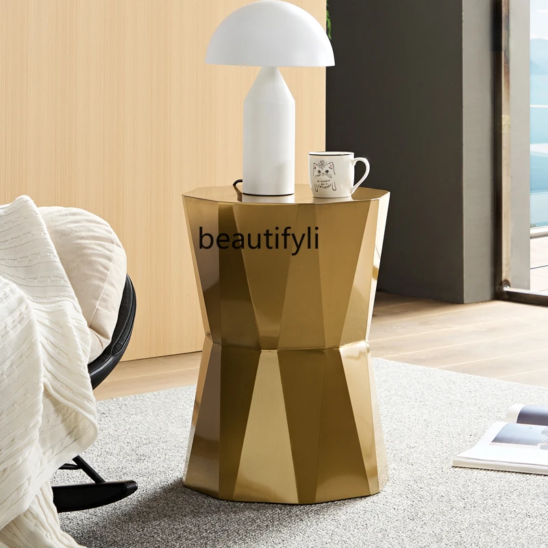 

Nordic light luxury stainless steel small apartment coffee table modern simple movable balcony bedroom corner table