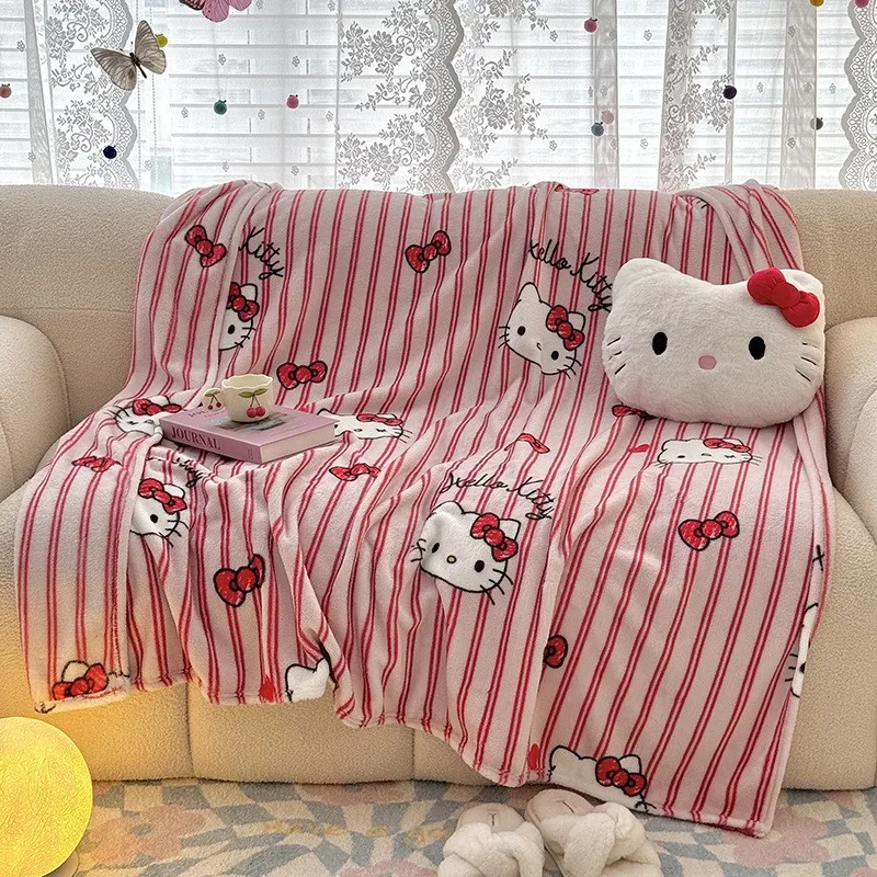 Coperta in flanella di velluto Sanrio Hello Kitty, spessa, calda e morbida, coperta per il riposo in ufficio, per divano e letto